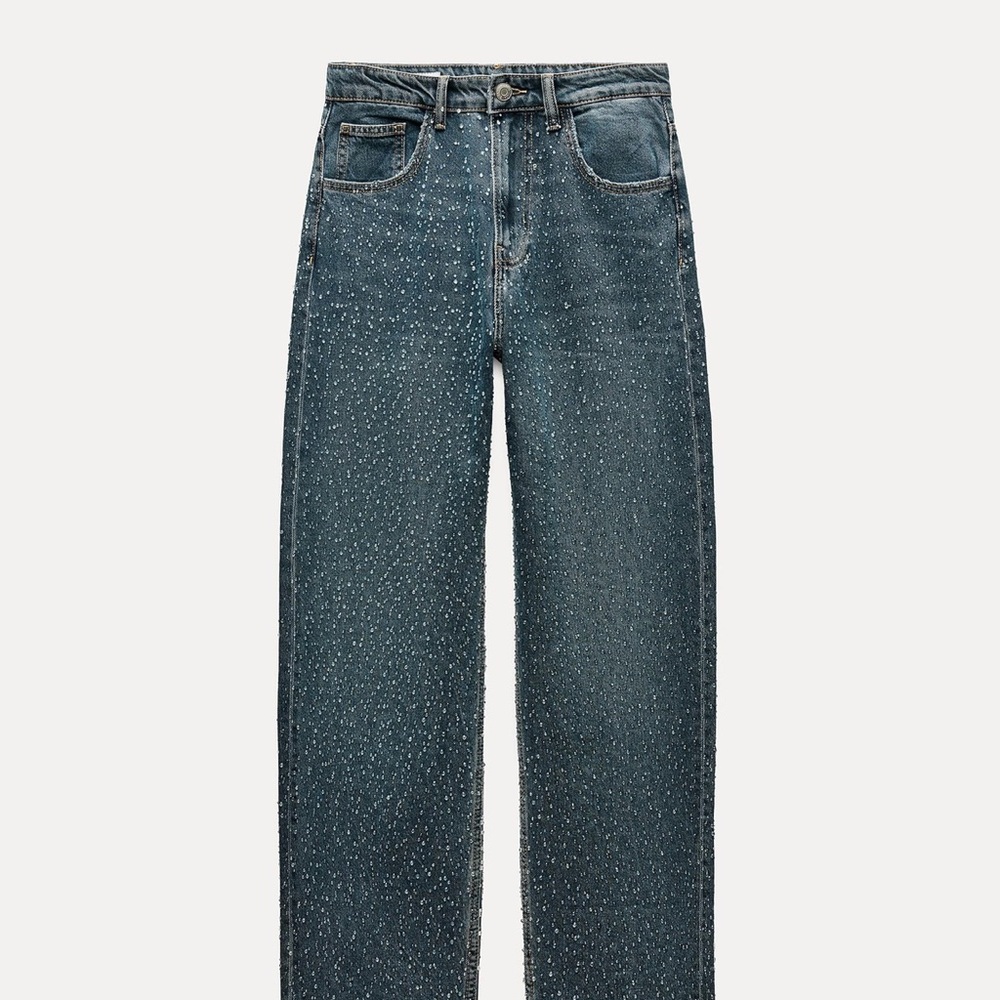 Zara Oversized TRF Relaxed Rhinestone Denim Jeans